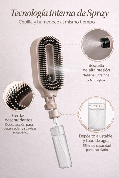 Cepillo 2 en 1 con Spray – Peinado Fácil para Cabello Difícil