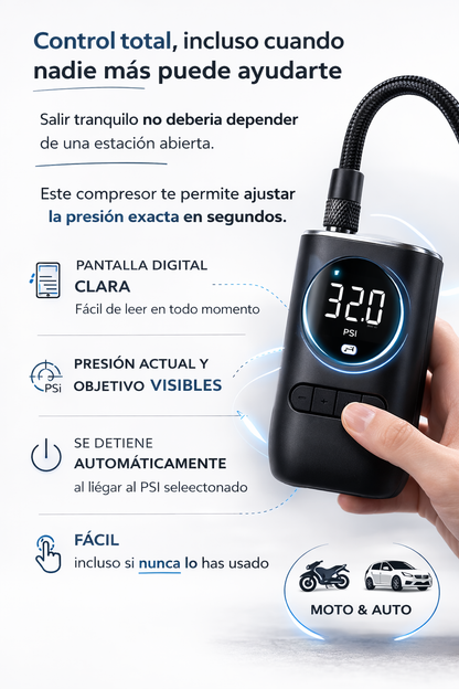 Inflador Portátil Profesional para Emergencias en Carro y Moto